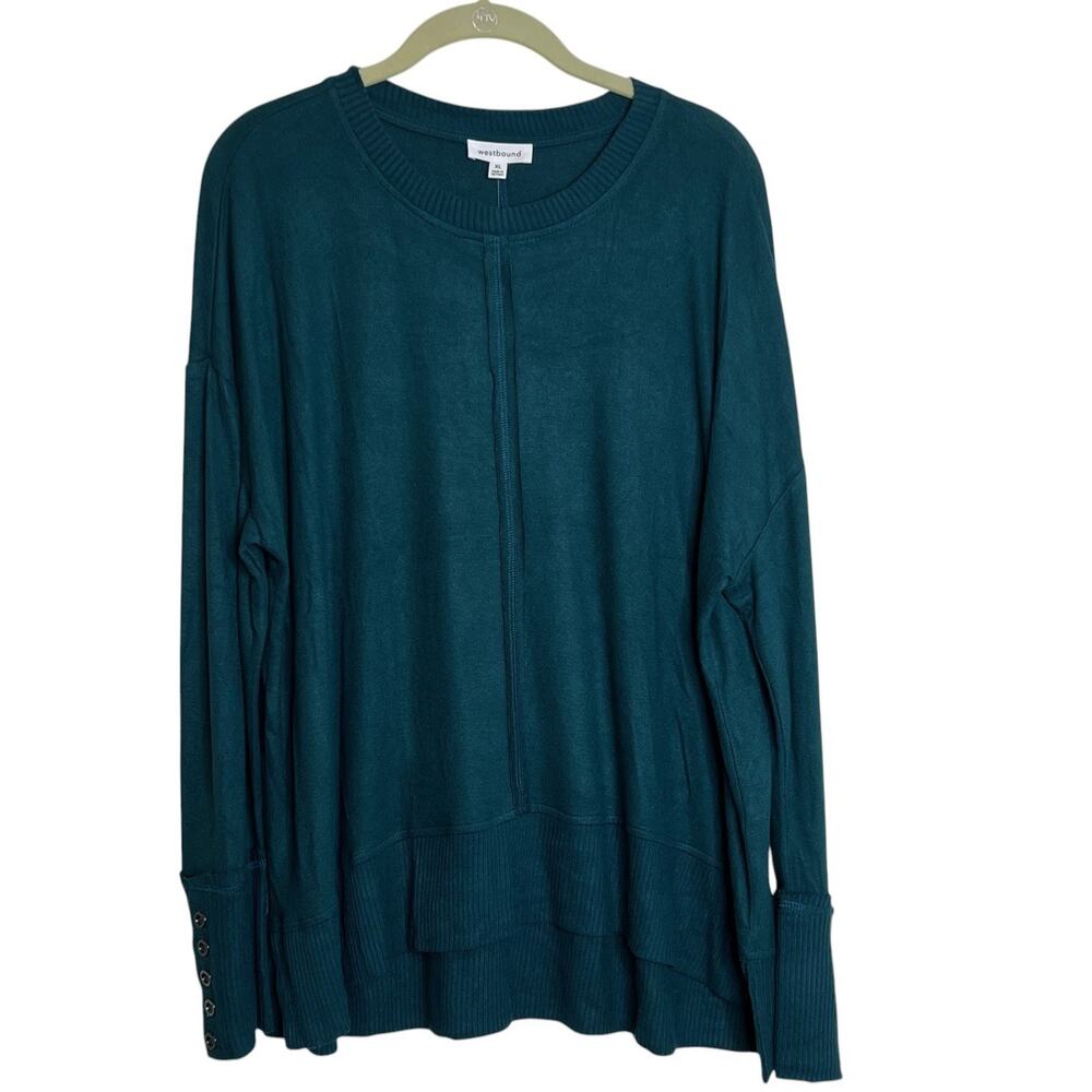Westbound Womens Lightweight Sweater Size XL Dark Teal Button Cuff Long Sleeve